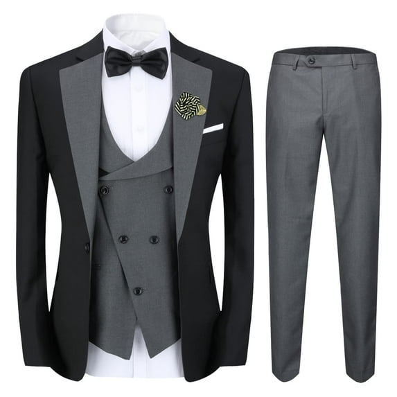 ETHAN 3 Piece Gatsby Suits for Men with Pinstripe Pants for Business Mens Suit Elegant Slim Fit for Men Dark Green L