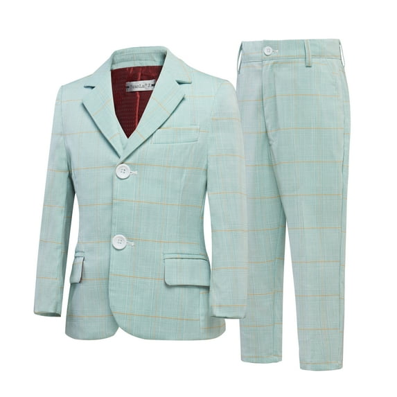 ETHAN 3 Piece Kids Suit for Boys with Plaid Boy Formal Outfit Suit Toddler Boy Blazer Mint Green Size 10-12 Years