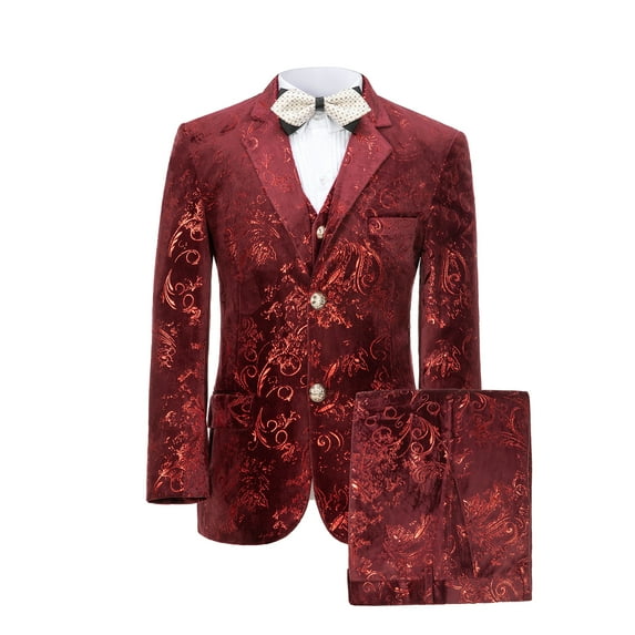 ETHAN 3 Piece Prom Suits for Toddler Boys Paisley Floral Suit Set Slim Fit Tuxedo Embroidery Suit Blazer Vest Pants 2T