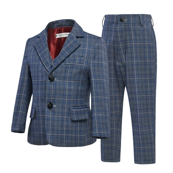 ETHAN 3 Piece Teen Boy Outfit for Evening Prom Party Elegant Plaid Suit for Boy Easter Suit Set DarkGrey 5 Years