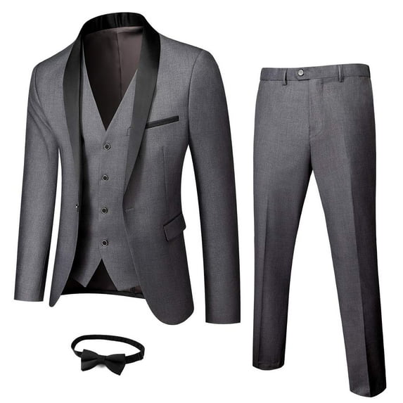 ETHAN 3 Piece Wedding Suits for Men Slim Fit Casual Beach Wedding Summer Grooms Groomsmen Blazer Vest Pants Suit Dark Grey XS