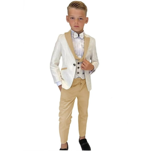 ETHAN 3 Pieces Boys Suits for Wedding Prom Champagne Tuxedo Outfit Elegant Slim Fit Formal for Boys 8