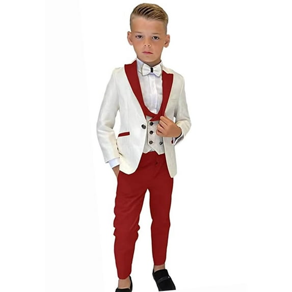 ETHAN 3 Pieces Boys Suits for Wedding Prom Red Tuxedo Outfit Elegant Slim Fit Formal for Boys 8