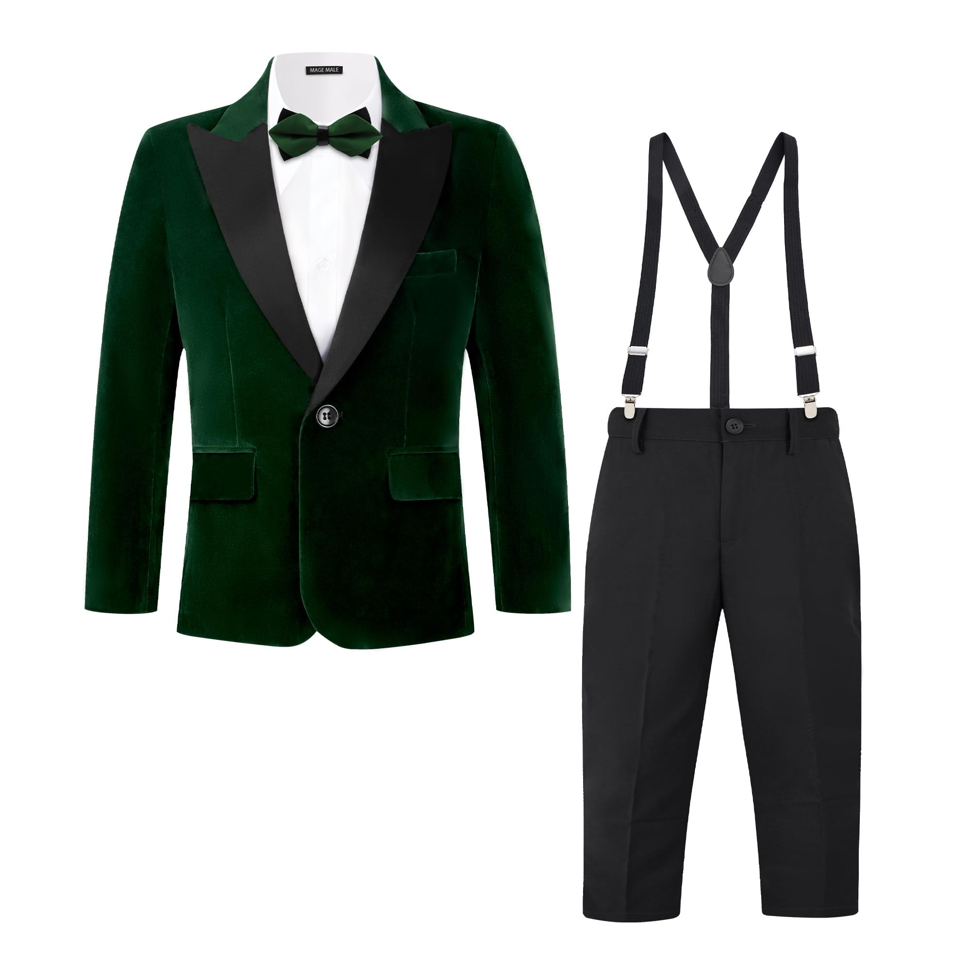 MAGE MALE Boys' Slim Fit Tuxedo Set - Peak Lapel Wedding Prom Suit For Teens & Kids
