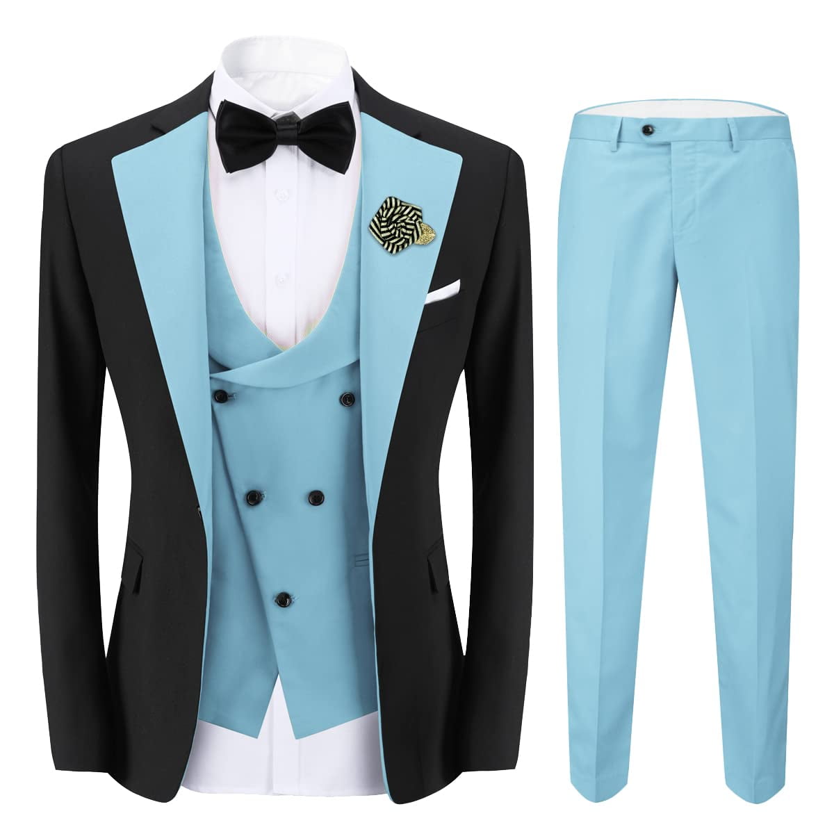 Luckywaqng Herenpak slim 3-delig pak business bruiloft party jas vest & broek mantel overhemd met kerstmotief heren, Bu1, M