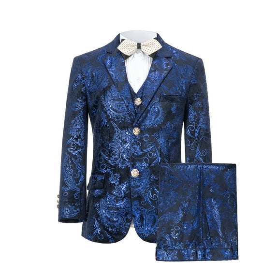ETHAN 3 Pieces Suit Colour Jacquard Slim Fit Jacket Pants Set for Wedding Prom Party Tuxedo Suits for Teenage Boys 16Y