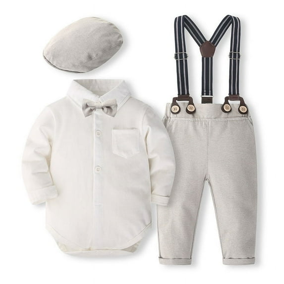 ETHAN 4pcs Baby Boys Suit,0 Months - 24 Months,Shirt & Pants & Hat & Bow Tie