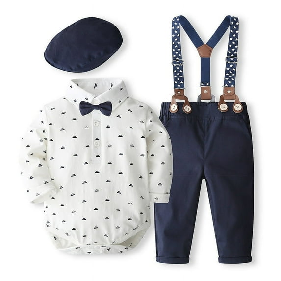 ETHAN 4pcs Baby Boys Suit,0 Months - 24 Months,Shirt & Pants & Hat & Bow Tie