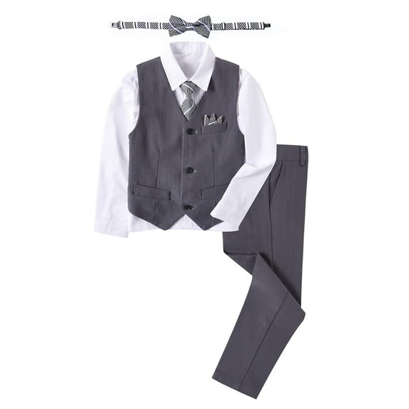 ETHAN 5 Piece Boys White Suit for Wedding Church Boys Formal Dresses Vest and Tie Set Size 14