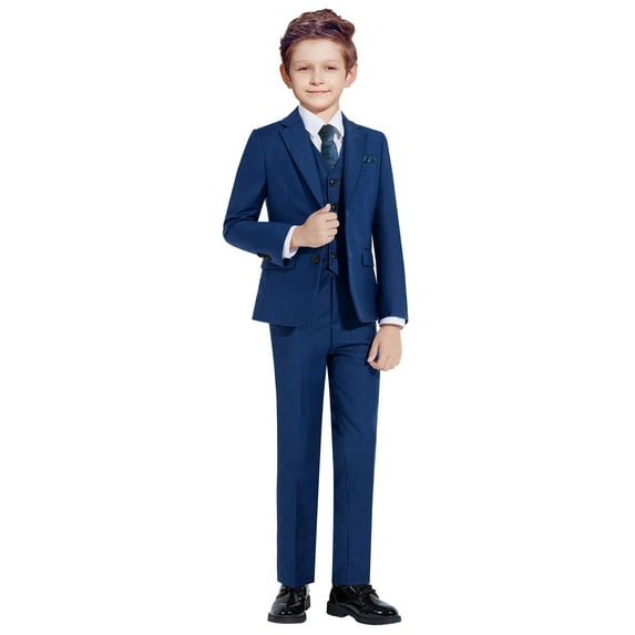 ETHAN 5 Piece Suit for Teens Boys Wedding Formal Slim Fit Tuxedo Suit Blue for Young Men Size 14-16