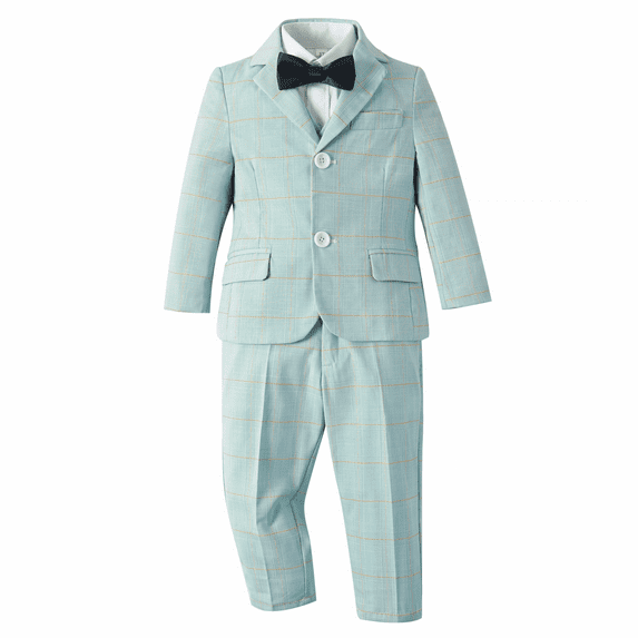 ETHAN 5 Piece Teen Boy Outfit for Evening Prom Party Elegant Plaid Suit for Boy Easter Suit Set Mint Green 5 Years