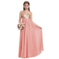 thumbnail image 1 of ETHAN A-Line One-Shoulder Floor-Length Chiffon Junior Bridesmaid Dress With Ruffle Peach Size 2, 1 of 7