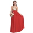 thumbnail image 1 of ETHAN A-Line One-Shoulder Floor-Length Chiffon Junior Bridesmaid Dress With Ruffle Red Size 6, 1 of 7