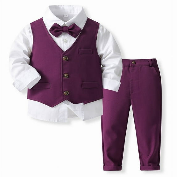 ETHAN Baby Boys Gentleman Formal Suit Set with Vest,Pant,Shirt,and Bow Tie,Weding 4Pcs Outfit 2-3Y