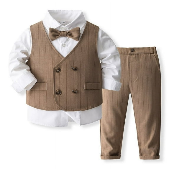 ETHAN Baby and Big Boy's 4 Piece Pinstripe Vest Suit Set Brown(Size 12 Months to 5Y)