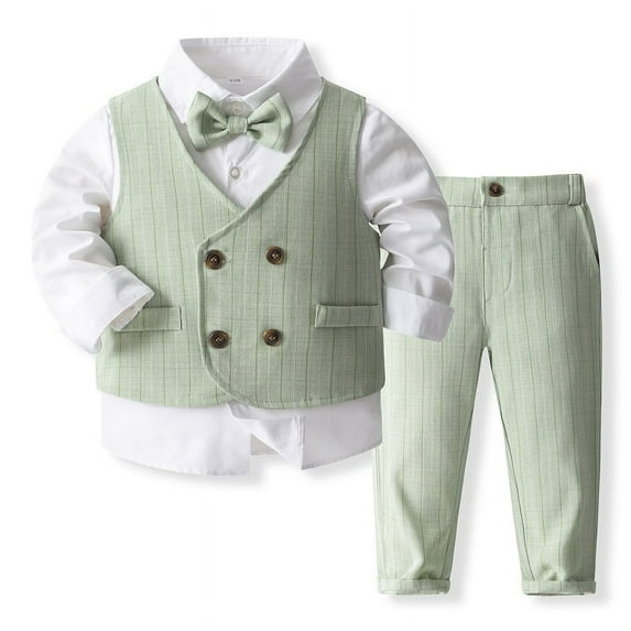 ETHAN Baby and Big Boy's 4 Piece Pinstripe Vest Suit Set Sage Green(Size 12 Months to 5Y)