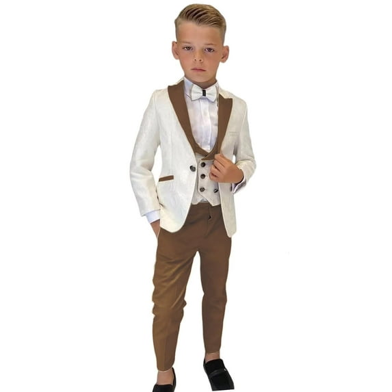 ETHAN Big Boys Wedding Suit Dress Brown Slim Fit Formal 3 Piece Suit Jacket Vest Pant Suits for Boys Size 12