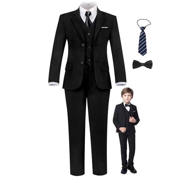 ETHAN Black Short Suits for Boys Wedding Dress 6 Pieces Formal Slim Fit for Wedding Kids Suit 4 Years