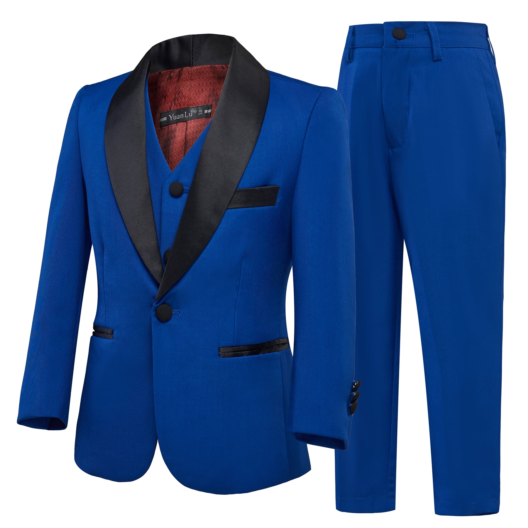 Men's 3-Piece Slim Fit Tuxedo Suit Set With Gold Buttons - Blazer, Vest & Pants For Wedding, Prom, Formal Events