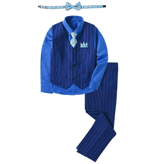 ETHAN Blue Church Clothes for Boys Elegant Slim Fit Vest and Tie Set Suit for Boys Size 6