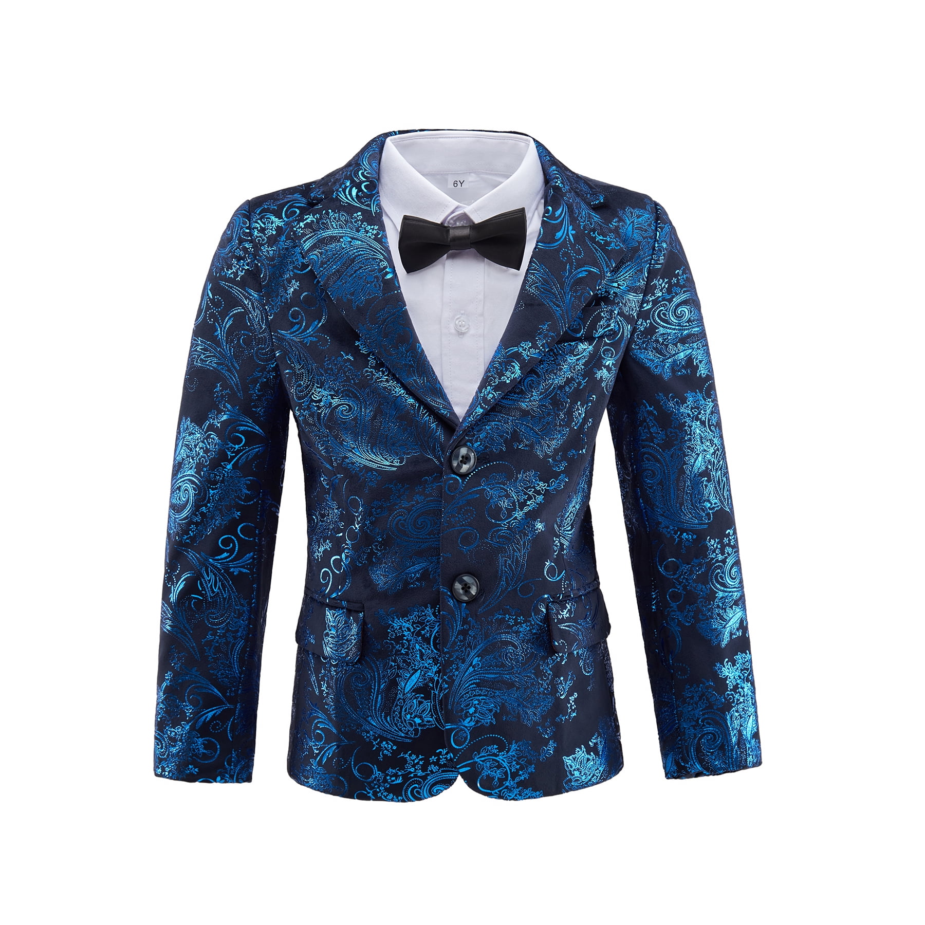 ETHAN Blue Floral Tuxedo Jacket Shawl Lapel Two Button Velvet Suit Jacket Dinner Prom Party Wedding Blazer 5Y
