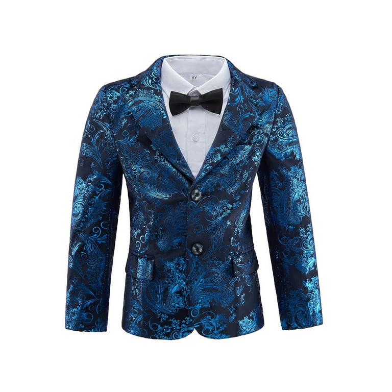 ETHAN Blue Suits for Boys Dress Party Floral Suit Jacket Notched