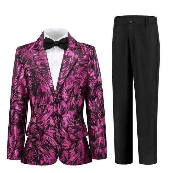 ETHAN Boys 3 Pieces Suit Colour Jacquard Slim Fit Jacket Pants Set for Wedding Prom Party Tuxedo with Kids Bow Tie 18