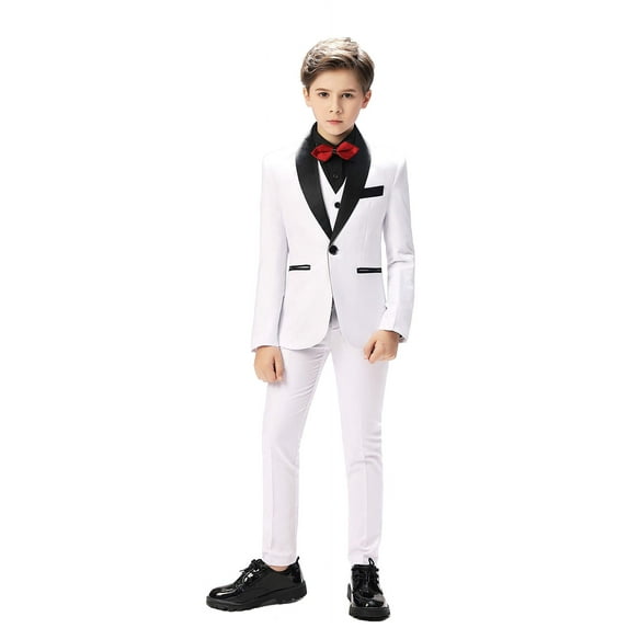 ETHAN Boys 4 Piece White Tuxedo Suit for Prom Toddler Boys Slim Fit Wedding Suit for Boys Size 6