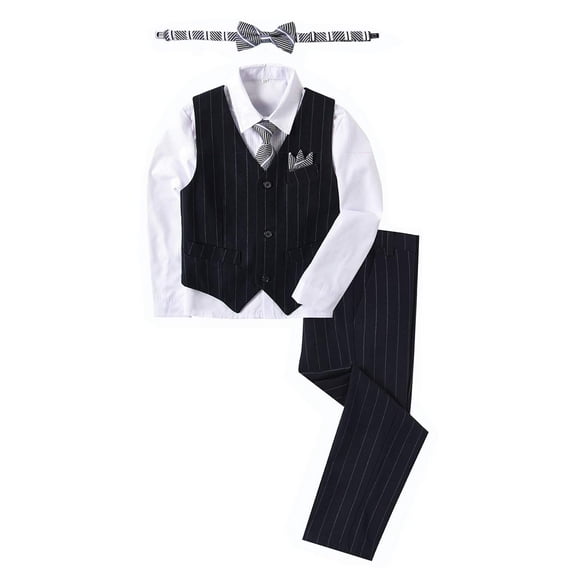 ETHAN Boys 5 Piece Slim Fit Church Wedding Dress Outfit Vest and Tie Set Boys Suit Size 7