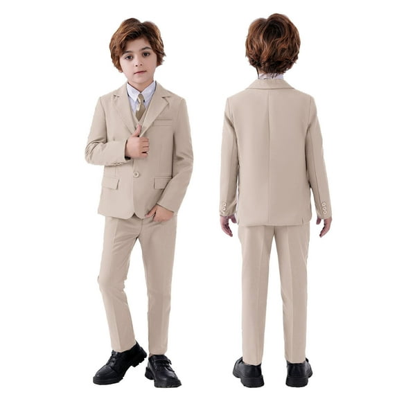ETHAN Boys 5 Piece Slim Fit Suit for Wedding Solid Color Tuxedo Suit for Prom Champagne Teens Suit Size 12