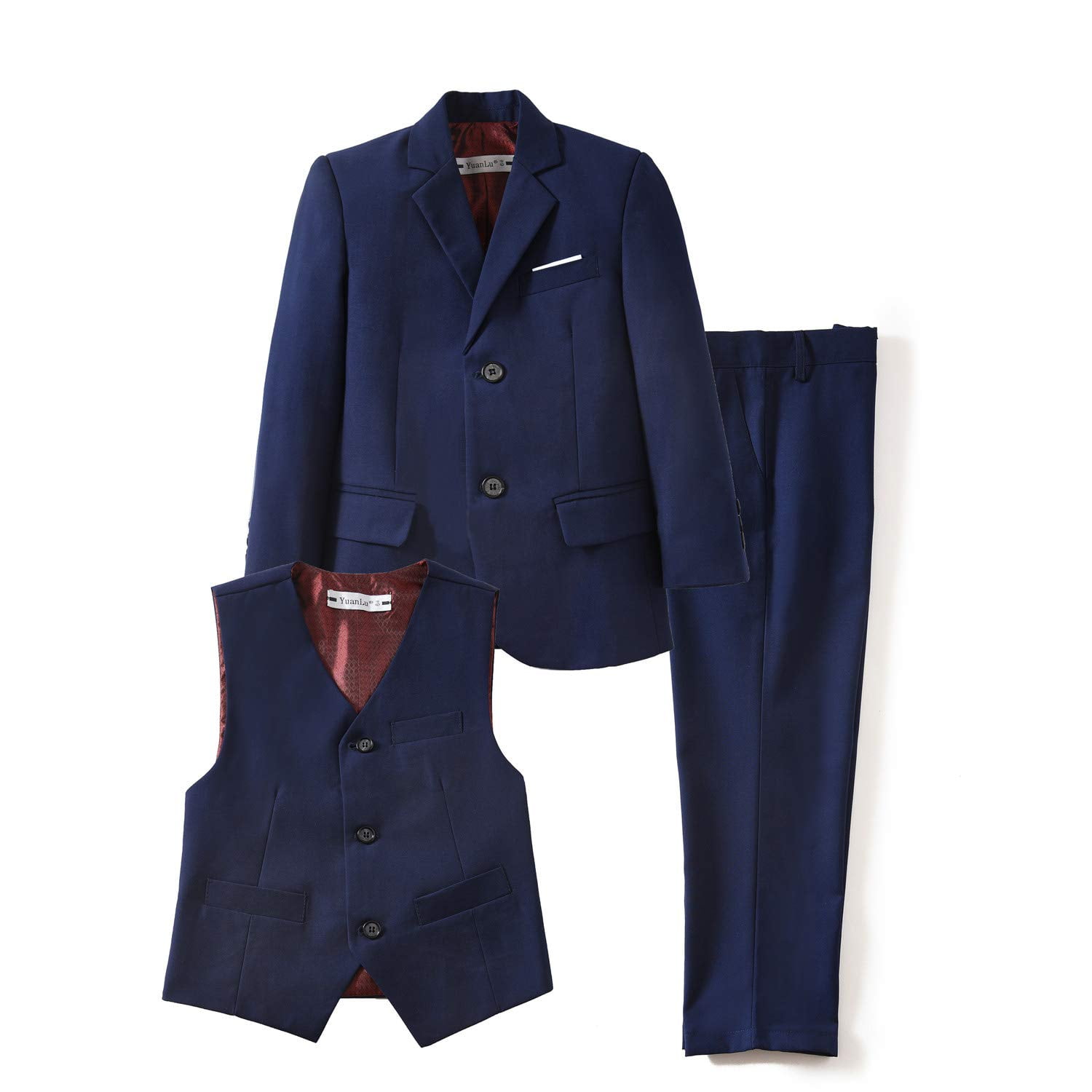 Boys' Blue Formal Suit  4 piece Dresswear suit set with jacket,shirt,vest and pants