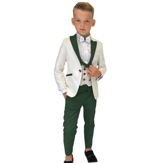 ETHAN Boys Formal Suit for Prom Wedding Green Tuxedo 3 Pieces Floral Jacket Pants Vest Kids Party Blazer Size 6