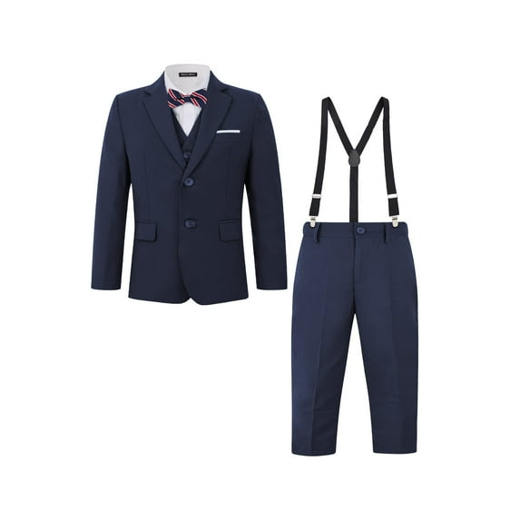 ETHAN Boys Navy Blue Suits for Easter Outfit Toddler Boys Wedding Suit for Boys 8-10 with Kids Suspenders