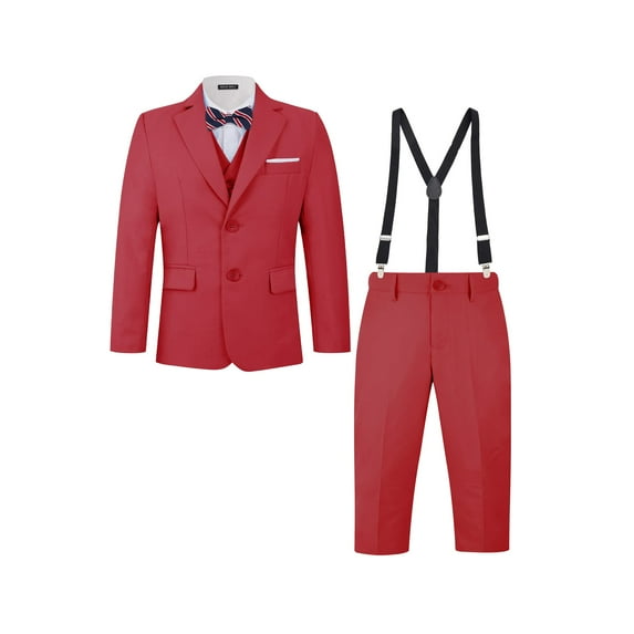 ETHAN Boys Red Suits for Easter Outfit Toddler Boys Wedding Suit for Boys 2T with Kids Suspenders