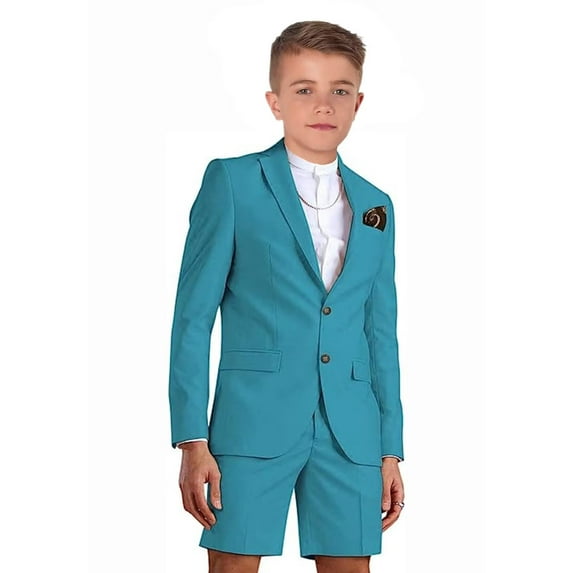 ETHAN Boys Slim Fit 2 Piece Summer Beach Wedding Prom Business Two Button Blazer and Short Pants Set Size 10 Years