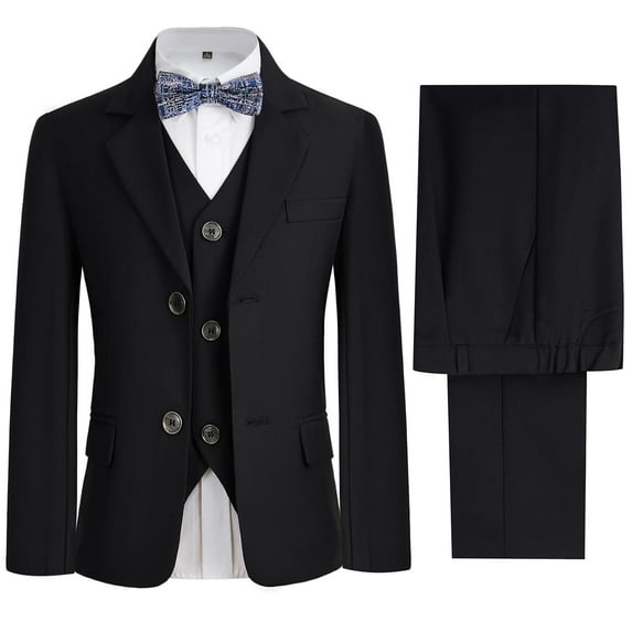 ETHAN Boys Suit 4 Piece Slim Fit Suit for Wedding Formal Wear Ring Bearer Outfit Jacket and Pants Black Size 4