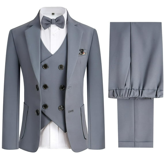 ETHAN Boys Suit 4 Piece Slim Fit Suit for Wedding Formal Wear Ring Bearer Outfit Jacket and Pants Grey 5 Years