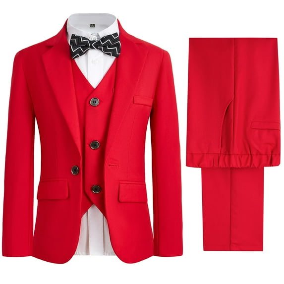 ETHAN Boys Suit 4 Piece Slim Fit Suit for Wedding Formal Wear Ring Bearer Outfit Jacket and Pants Red 6 Years