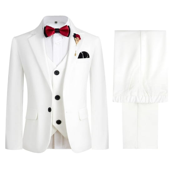 ETHAN Boys Suit 4 Piece Slim Fit Suit for Wedding Formal Wear Ring Bearer Outfit Jacket and Pants White 2T