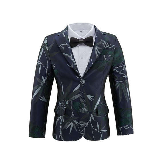 ETHAN Boys Suit Formal Tuexdo Navy Blue Jacquard Slim Fit Suit Set Jacket for Wedding Prom Party Size 14Y