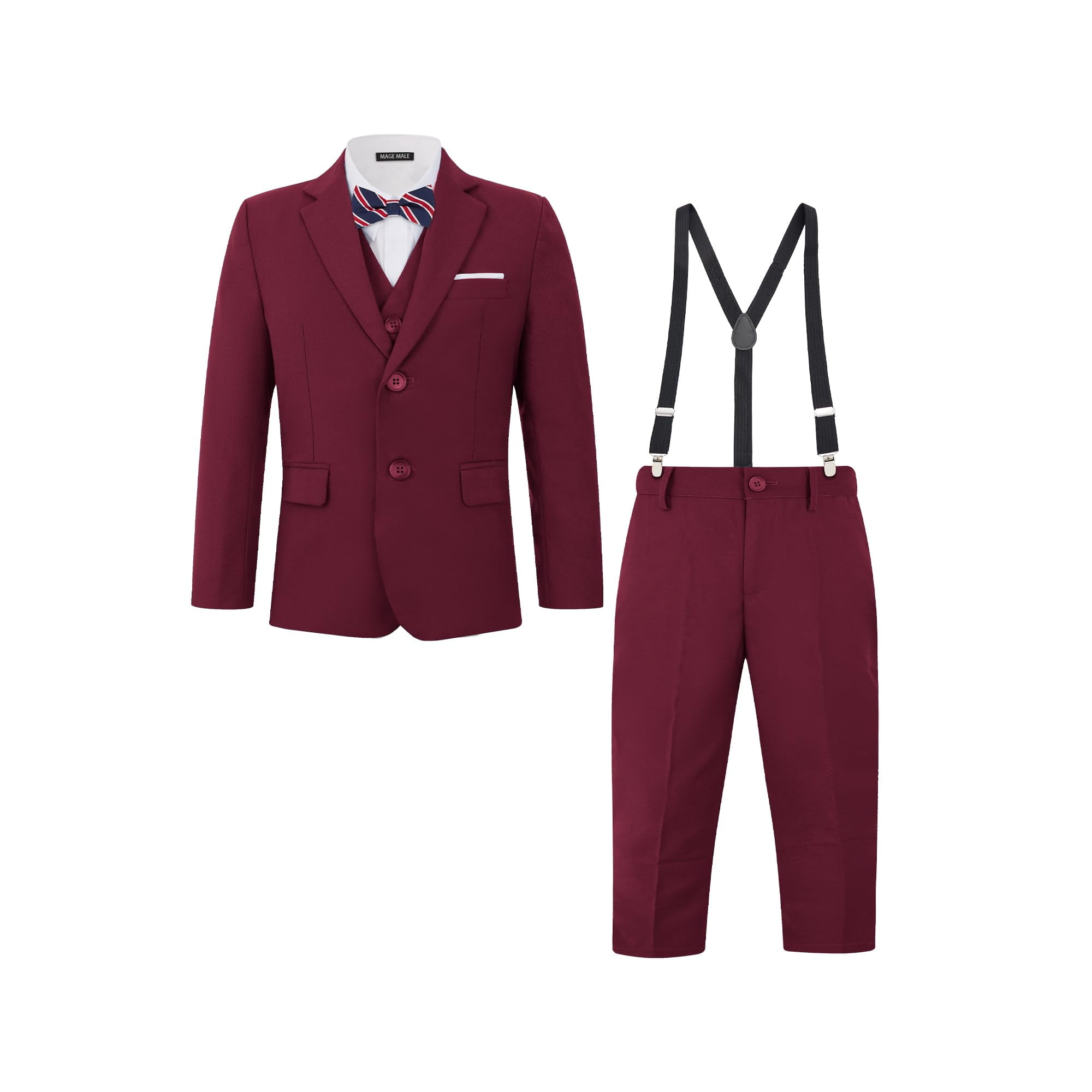 MOGU Boys 3-Piece Houndstooth Tuxedo Set | Slim Fit Blazer, Vest & Pants For Weddings & Formal Events