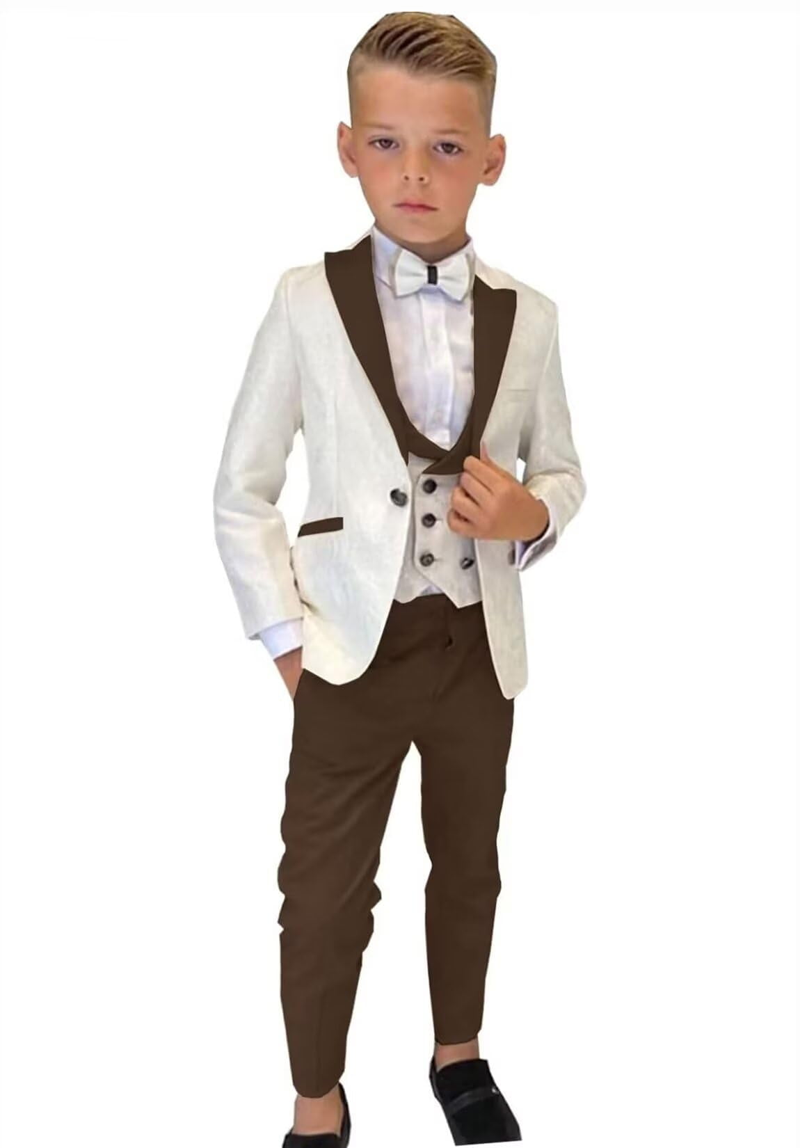 Boy's 2 Pieces Off White Three Buttons With Kids Sizes Suit Prefect for toddler Suit wedding attire outfits Pleated Pants main image 1