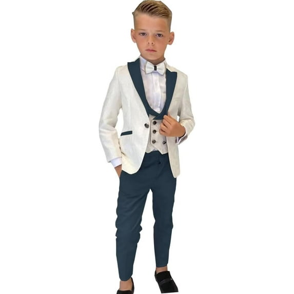 ETHAN Boys Tuxedo Suit for Kids Wedding Suit 3 Pieces Navy Blue Slim Suits for Easter Outfit Boys Size 2T