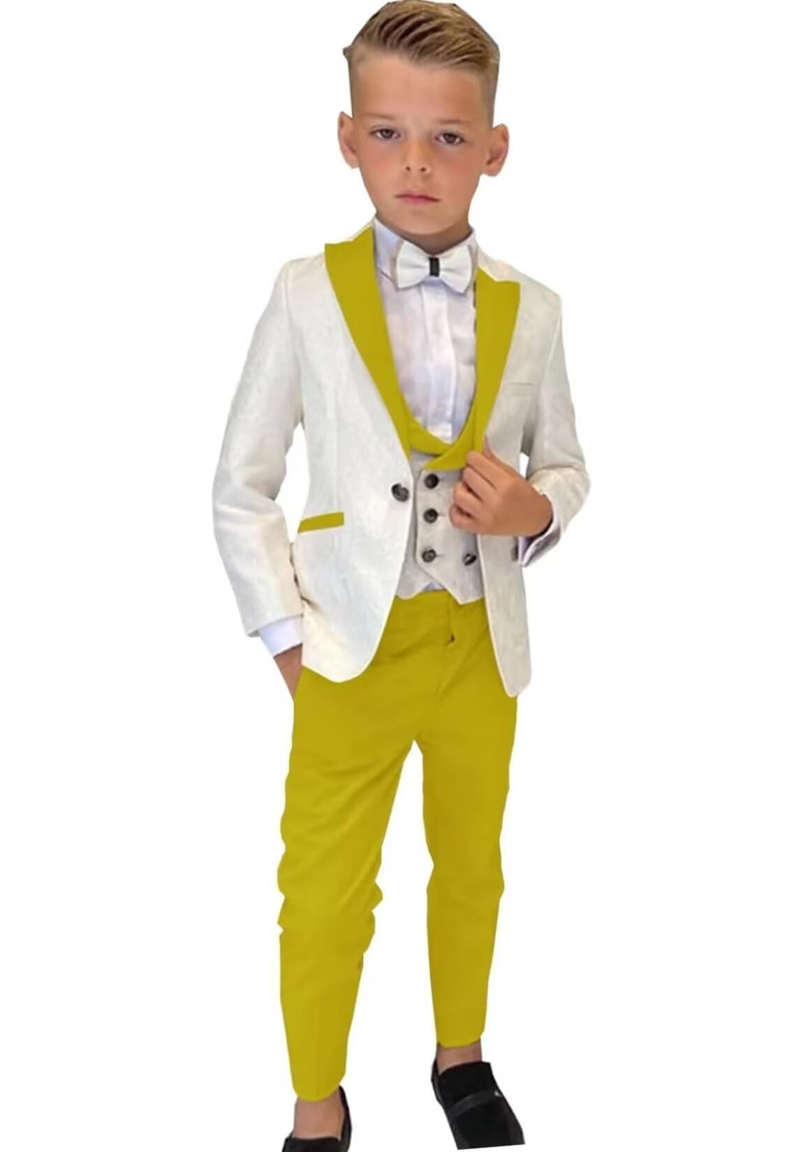 ETHAN Boys Tuxedo Suit for Kids Wedding Suit 3 Pieces Yellow Slim Suits