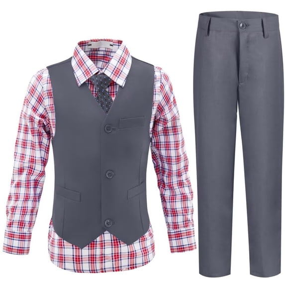 ETHAN Boys Vest and Tie Set Slim Fit Elegant Toddler Wedding Outfit Boys Suit Size 8
