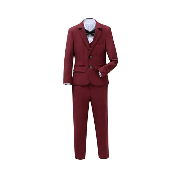ETHAN Burgundy Boys Suit Slim Fit for Wedding Dress 3 Piece Boys Suit Size 10-13 Years Set