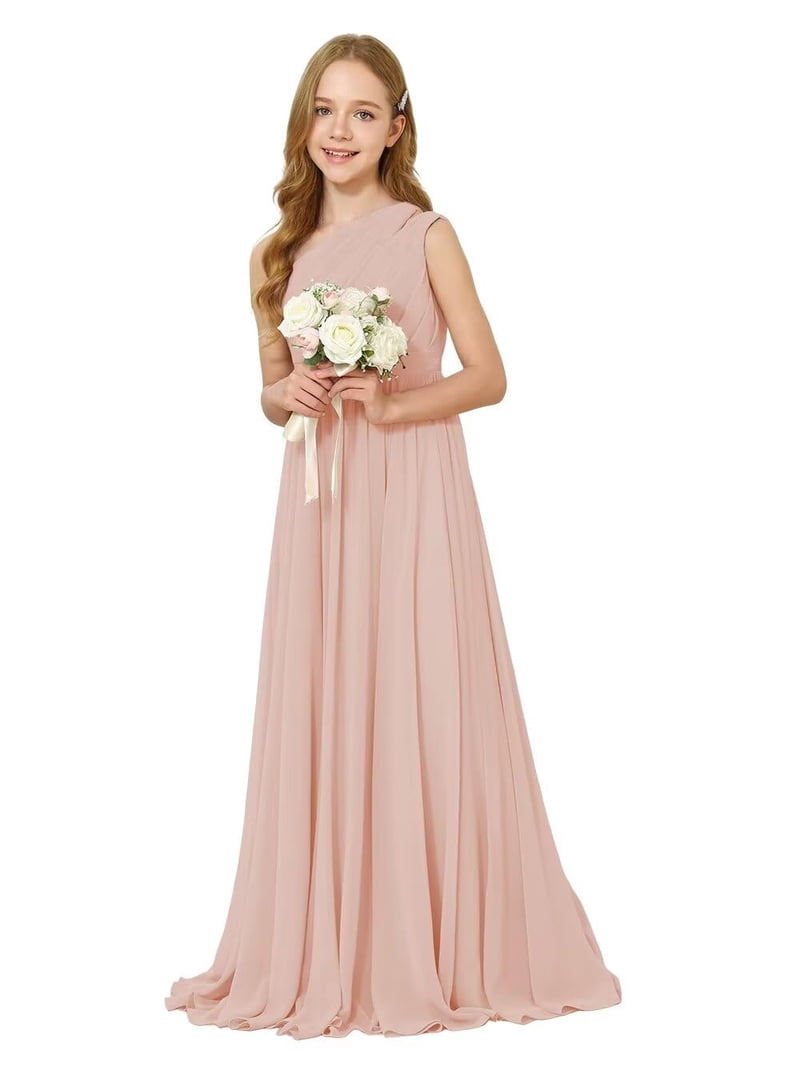 bridesmaid dresses size 16 ETHAN Chiffon One Shoulder Dress for Wedding Floor-Length A-line Junior Girls Party Gowns Dusty Pink Size:SHOE US 9