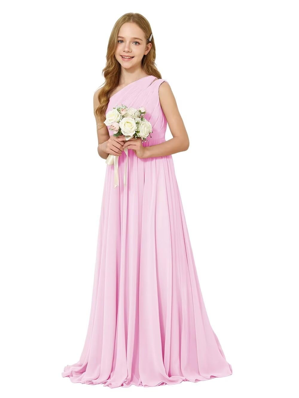 pink maxi dress a line A-line V neck Lace Bridesmaid Dress Cheap Pink Bridesmaid Dresses BRD013