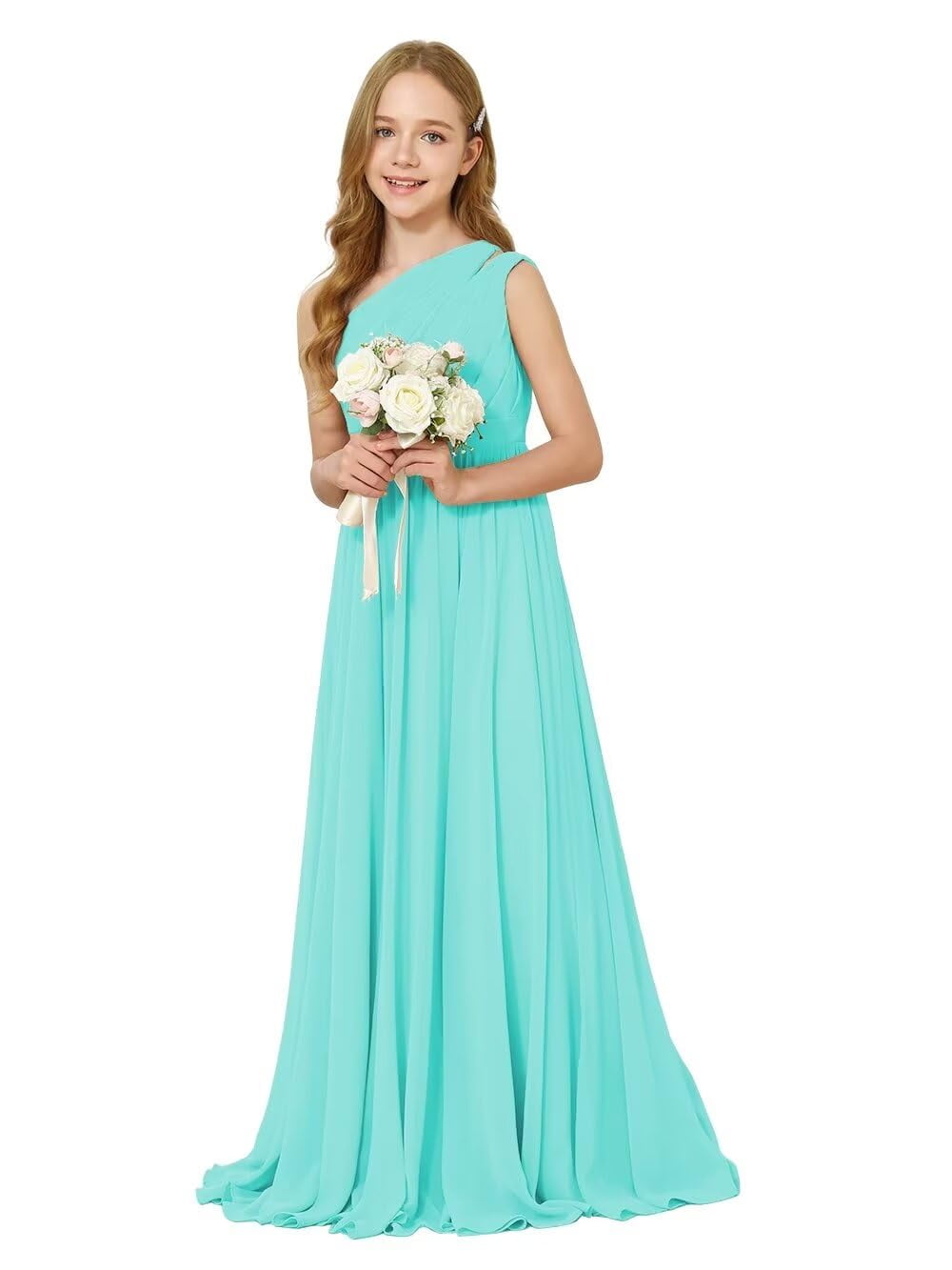 a line one shoulder bridesmaid dress Chiffon One Shoulder Sleeveless Bridesmaid Dress| Plus Size