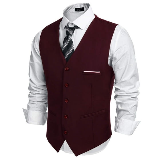 ETHAN Dark Burgundy Waistcoat Mens Vests Casual Business Suit for Young Men Size XXXL